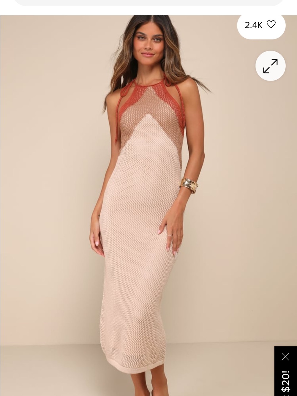 Lulu's Blush and Rust Sleeveless Knit Midi Dress